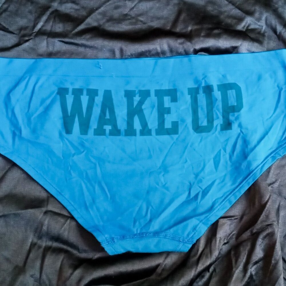 Vintage Cute RARE Victoria's Secret PINK Hipster Turquoise Blue WAKE UP Panties - Picture 2 of 8